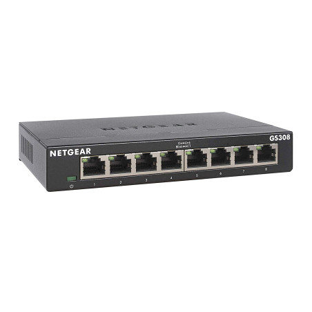 NETGEAR (GS308) Switch Ethernet 8 Ports RJ45 Métal Gigabit(10/100/1000),switch RJ45, Plug-and-Play, silencieux sans ventilateur