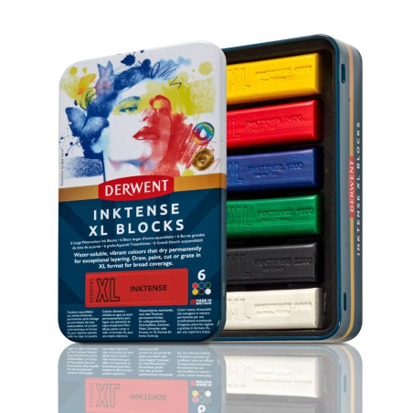 DERWENT Inktense - Boîte de 6 Craies de Couleurs Aquarellables au Format XL (60 mm), pour Croquis / Dessin / Marques Expressives