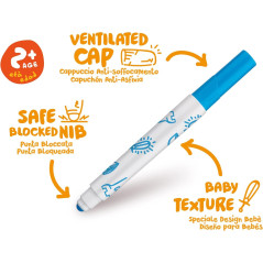 CARIOCA Marqueurs bébé pour enfants dès 2 ans - Encre super lavable et non toxique, pointe ronde bloquée, corps large et sûr, fa