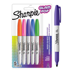 Sharpie Glam Pop Marqueurs permanents | Pointe fine pour des détails audacieux | Couleurs assorties | 5 feutres marqueurs