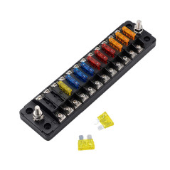 Jtron Boîte à fusibles de voiture 12 compartiments pour ATO/ATC 1-20 A DC 32 V M5 Porte-fusibles avec fusible pour voiture, bate