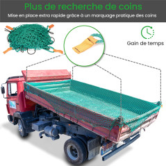 CargoVA - Filet Intelligent pour remorque 3x4M [DEKRA Approuvé] - Filet avec Corde élastique, marquage des Coins, Sac et Crochet