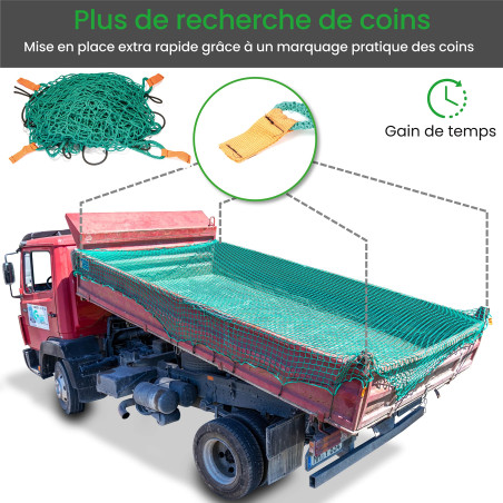 CargoVA - Filet Intelligent pour remorque 3x4M [DEKRA Approuvé] - Filet avec Corde élastique, marquage des Coins, Sac et Crochet