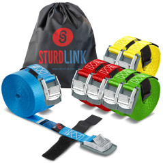 STURDLINK X8 Sangles d'Arrimage 25mm 250daN avec Boucle à Came et Attache 2x2m 2x3m 2x4m 2x5m + Sac, pour Fixation et Serrage su