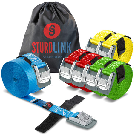STURDLINK X8 Sangles d'Arrimage 25mm 250daN avec Boucle à Came et Attache 2x2m 2x3m 2x4m 2x5m + Sac, pour Fixation et Serrage su
