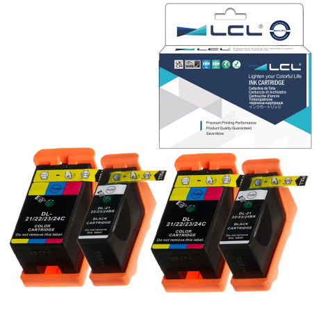 LCL Cartouche d'encre Compatible 21 Y498D Y499D (2Noir 2Couleur) Remplacement pour Dell V313/V313W/V515W/P513W/P713W/V715W