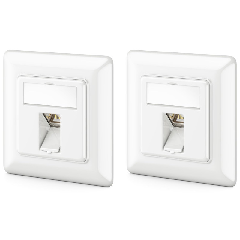 deleyCON 2x Prise Réseau CAT6a Encastrable avec RJ45 Keystone - 10 Gbit/s - STP Blindée - Prise de Données pour Câbles de Raccor
