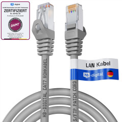 HB-DIGITAL 0,5 m Câble Ethernet LAN CAT 7 S/FTP PiMF LSZH AWG26 Câble Réseau avec Connecteurs RJ45 CAT 6A 10 Gbits/s 600 MHz Idé