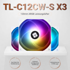 Thermalright TL-C12CW-S Ventilateur CPU 120mm blanc ARGB Case Cooler Fan, 4pin PWM Silent Computer Fan avec roulement S-FDB incl