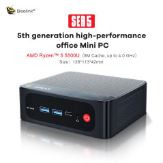 Beelink SER5 Mini PC, AMD Ryzen 5 5500U 6 Cores 12 Threads up to 4.0GHz, 32GB RAM 500GB SSD, 4K@60Hz up to 3 Screen Display (HDM