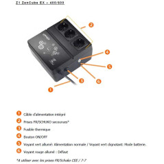 INFOSEC- Onduleur Z1 Zenergy Cube EX 400 VA, 3 prises secourues, Noir