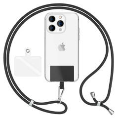 NALIA Cordon Téléphone Universel pour Smartphones - Corde Robuste & 2 Patchs - HOLDME AIR (Lanière Classique avec Mousqueton Arg