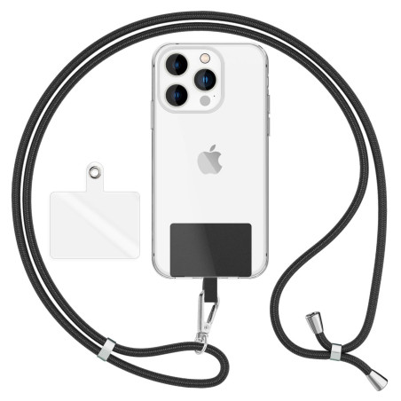 NALIA Cordon Téléphone Universel pour Smartphones - Corde Robuste & 2 Patchs - HOLDME AIR (Lanière Classique avec Mousqueton Arg