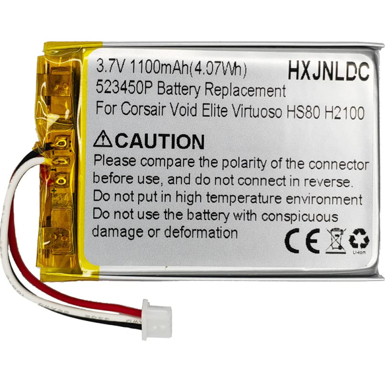 3.7V 523450P 1100mah Batterie au Lithium Rechargeable pour Corsair Void Elite RGB Corsair Virtuoso RGB Corsair HS80 Corsair Void 3.7V 523450P 1100mah Batterie au Lithium Rechargeable pour Corsair Void Elite RGB Corsair Virtuoso RGB Corsair HS80 Corsair Void