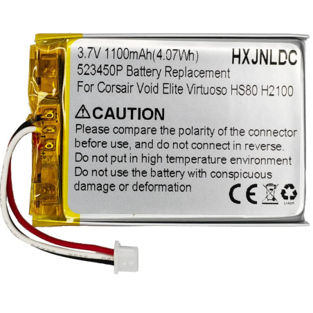 3.7V 523450P 1100mah Batterie au Lithium Rechargeable pour Corsair Void Elite RGB Corsair Virtuoso RGB Corsair HS80 Corsair Void