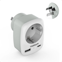TESSAN Adaptateur Prise Australie, 3 en 1 Adaptateur Prise Australienne 2500 W, Adapter Australie avec USB C et USB A pour Chine