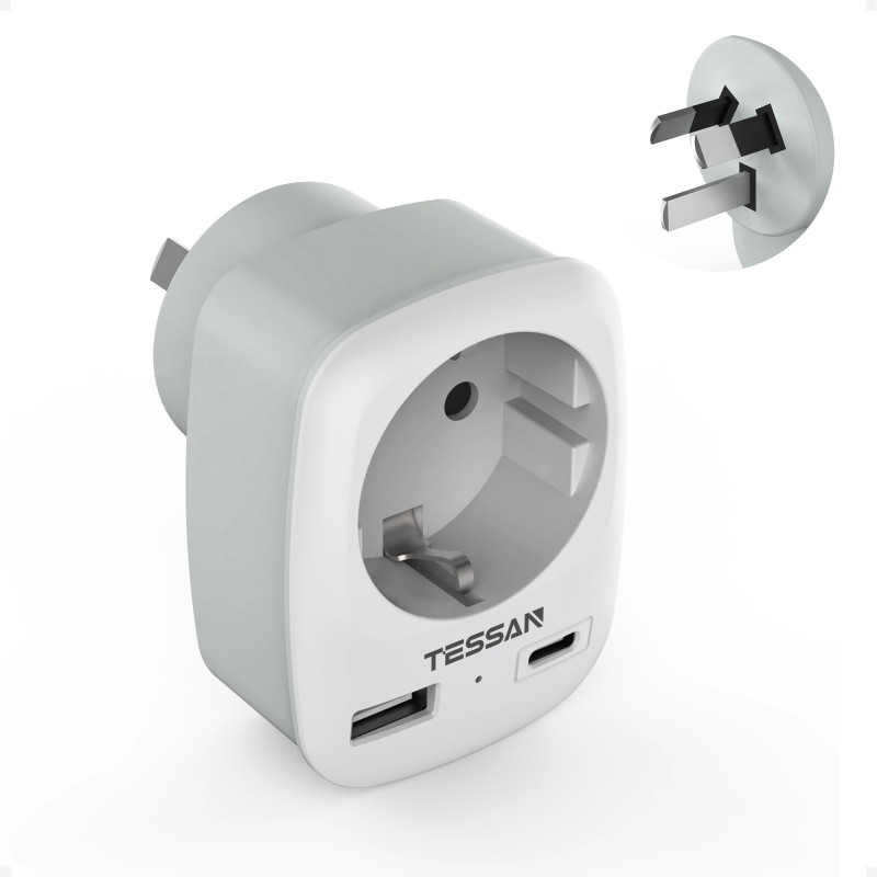 TESSAN Adaptateur Prise Australie, 3 en 1 Adaptateur Prise Australienne 2500 W, Adapter Australie avec USB C et USB A pour Chine TESSAN Adaptateur Prise Australie, 3 en 1 Adaptateur Prise Australienne 2500 W, Adapter Australie avec USB C et USB A pour Chine