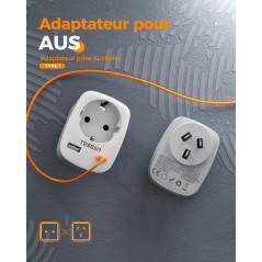 TESSAN Adaptateur Prise Australie, 3 en 1 Adaptateur Prise Australienne 2500 W, Adapter Australie avec USB C et USB A pour Chine