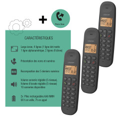 Logicom ILOA 350 Téléphone Fixe sans Fil sans Répondeur - Trio - Téléphones analogiques et dect - Noir