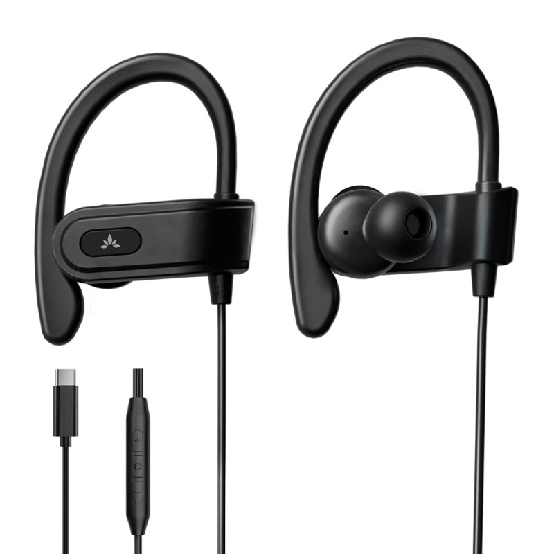 Avantree C171 - Écouteurs USB C Filaires à Micro, pour Sport et Course, avec Crochets, Intra Auriculaires et Contrôle Volume, Co Avantree C171 - Écouteurs USB C Filaires à Micro, pour Sport et Course, avec Crochets, Intra Auriculaires et Contrôle Volume, Co