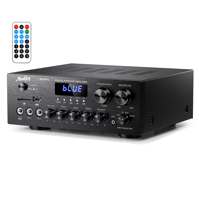 Amplificateur Audio 2 Canaux, Moukey 220W Amplificateur Stéréo Bluetooth 5.0, Amplificateur HiFi, Récepteur Audio Stéréo avec US Amplificateur Audio 2 Canaux, Moukey 220W Amplificateur Stéréo Bluetooth 5.0, Amplificateur HiFi, Récepteur Audio Stéréo avec US