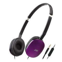 JVC HA-S160M-V-U Casque Plat Pliable et Compact - Couleur Brillante - avec Interrupteur Marche/arrêt pour Microphone - Idéal pou