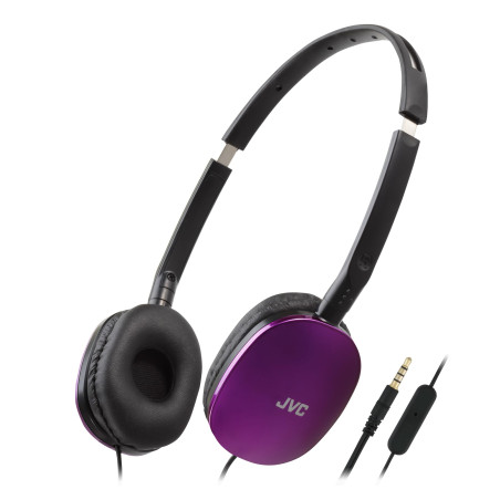 JVC HA-S160M-V-U Casque Plat Pliable et Compact - Couleur Brillante - avec Interrupteur Marche/arrêt pour Microphone - Idéal pou