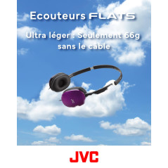 JVC HA-S160M-V-U Casque Plat Pliable et Compact - Couleur Brillante - avec Interrupteur Marche/arrêt pour Microphone - Idéal pou