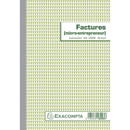 Exacompta - Réf. 13293AE - 1 Manifold FACTURES micro-entrepreneur - 50 feuillets numérotés et autocopiants - duplicatas (1 origi