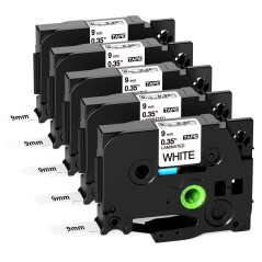 5x Fimax TZe-221 9mm Ruban Compatible avec TZ Tze221 Brother P-touch Tape Cassette Etiqueteuse 9mm laminated White,pour Etiquett
