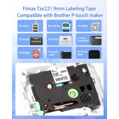 5x Fimax TZe-221 9mm Ruban Compatible avec TZ Tze221 Brother P-touch Tape Cassette Etiqueteuse 9mm laminated White,pour Etiquett
