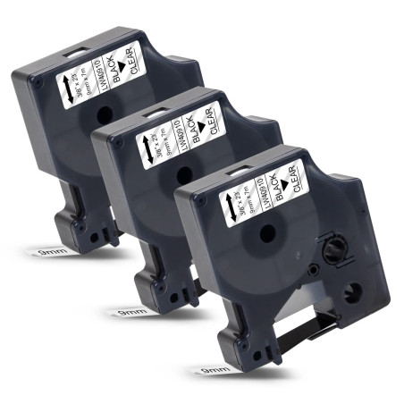 Labelwell 3x 9mm x 7m Ruban Remplacement pour Dynmo D1 40910 S0720670 Noir sur Transparent pour Dynmo LM LabelManager 160 260P 3