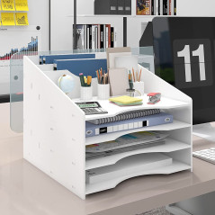 PUNCIA Organisateur de Bureau Multifonctionel Boîte de Rangement Bureau Étagère de Dossiers et Porte-Documents Compartiment de R