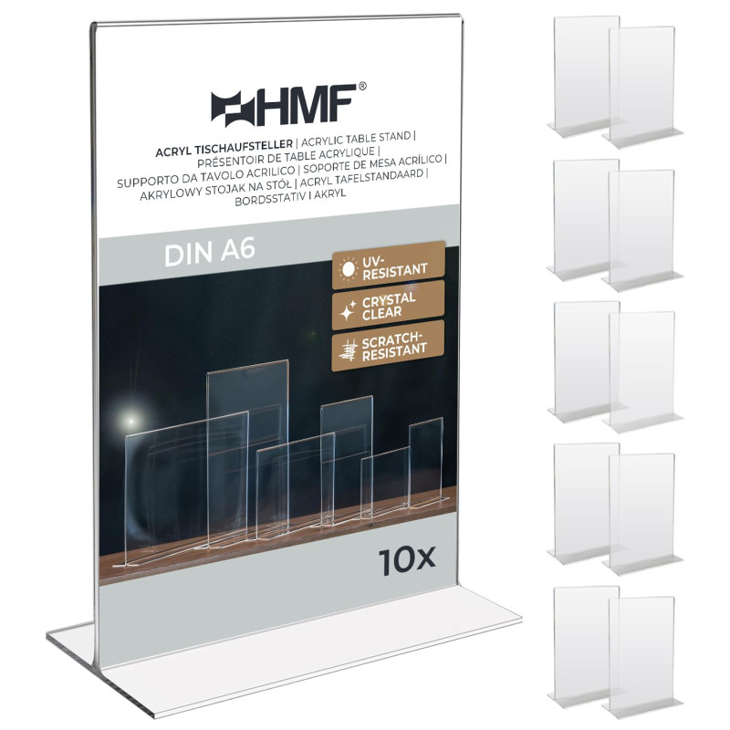 HMF Présentoir de Table Acrylique A6 Format Portrait, Porte Menu Restaurant, Double Face, Support Affiche Publicitaire pour Bure HMF Présentoir de Table Acrylique A6 Format Portrait, Porte Menu Restaurant, Double Face, Support Affiche Publicitaire pour Bure
