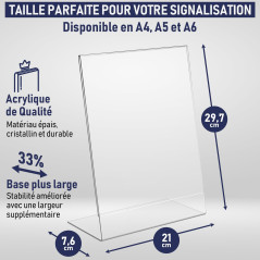 Porte-Document A4 Incliné en Acrylique Transparent, Pack de 6. Présentoir de comptoir, publicité, cadre photo, pancartes, brochu