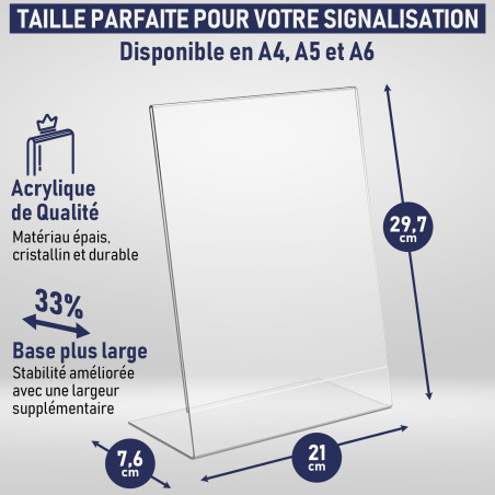 Porte-Document A4 Incliné en Acrylique Transparent, Pack de 6. Présentoir de comptoir, publicité, cadre photo, pancartes, brochu