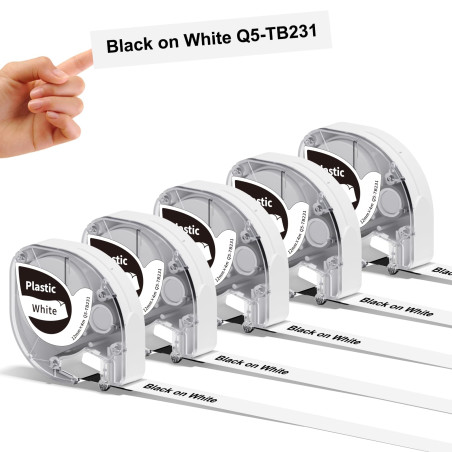 5 x Ruban d'étiquettes Phomemo P12&P12-Pro Original 12mm x 4m Noir sur Blanc Q5-TB231 Bande d'étiquettes auto-adhésives en plast
