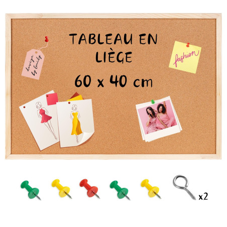Creative Home Tableau Liege Mural 60 x 40 cm (+/- 2 cm) | Panneau Liege Mural | Tableau Liège | Tableau Cuisine | Petit Bureau |