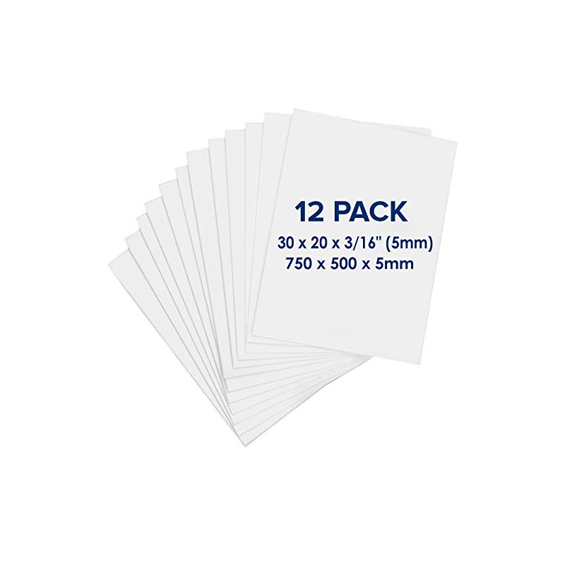 Carton Plume (Foam Board) 750 x 500 x 5mm – Pack de 12 Plaques – Panneau D’affichage Blanc, Grand, sans Acide, Carton Mousse pou Carton Plume (Foam Board) 750 x 500 x 5mm – Pack de 12 Plaques – Panneau D’affichage Blanc, Grand, sans Acide, Carton Mousse pou