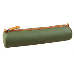 RHODIA 319004C - Trousse Ronde Sauge - 21,5 x 5,5 cm - Coutures Véritables Orange - Intérieur Jersey Ivoire - Simili Cuir - Rang
