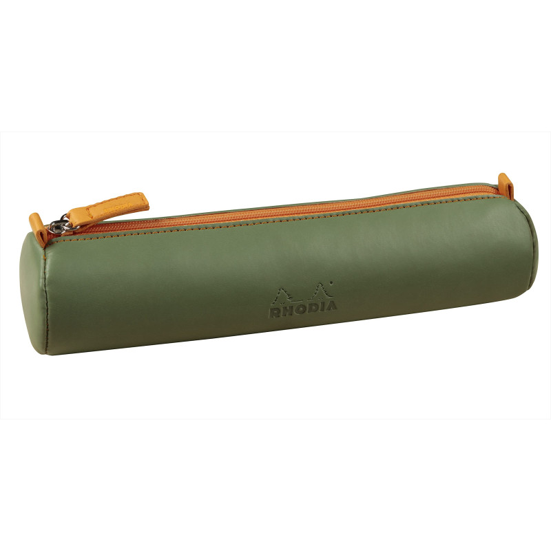 RHODIA 319004C - Trousse Ronde Sauge - 21,5 x 5,5 cm - Coutures Véritables Orange - Intérieur Jersey Ivoire - Simili Cuir - Rang RHODIA 319004C - Trousse Ronde Sauge - 21,5 x 5,5 cm - Coutures Véritables Orange - Intérieur Jersey Ivoire - Simili Cuir - Rang