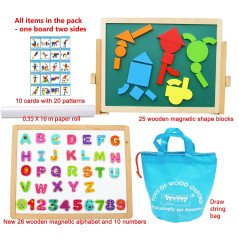 TOWO Chevalet magnetique double pliable enfant en bois -Tableau Enfant avec Alphabet magnétique et Chiffres magnétiques et forme