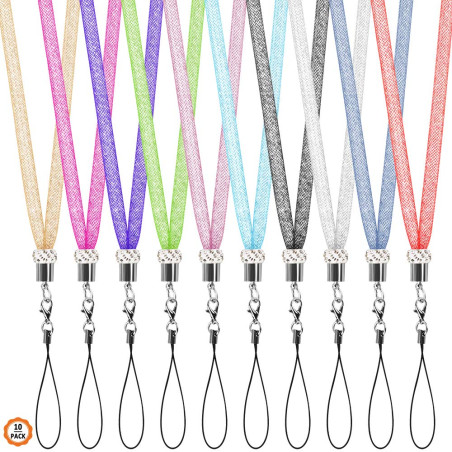 Dadabig 10PCS Porte Badge Cristal, Porte Badge Tour de Cou Tour de Cou Porte Clé Porte Carte Tour de Cou Laniere Tour de Cou pou