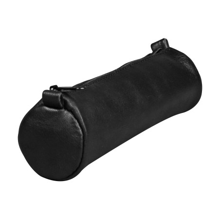 Clairefontaine 77019C Collection Nomaddict (ex Age Bag) Une Petite Trousse Ronde en Véritable Cuir d'Agneau Noir - 18,5 cm x 4 c