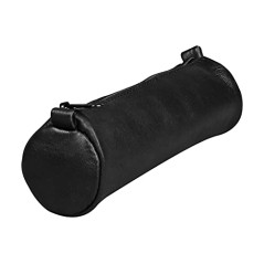 Clairefontaine 77019C Collection Nomaddict (ex Age Bag) Une Petite Trousse Ronde en Véritable Cuir d'Agneau Noir - 18,5 cm x 4 c