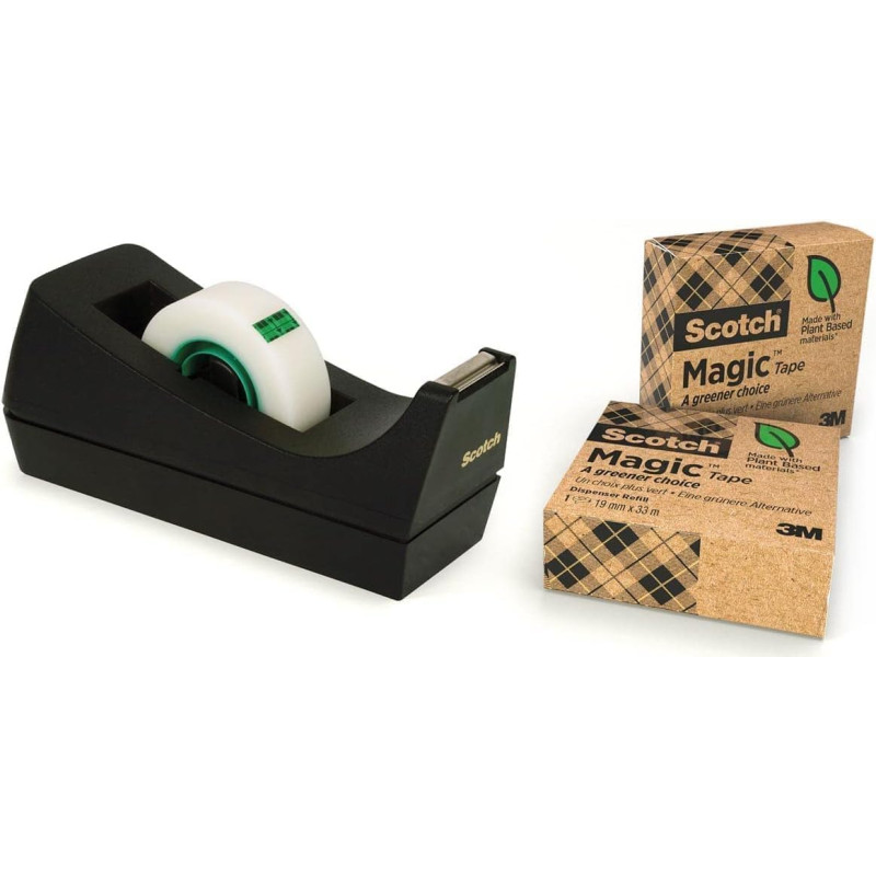 Scotch Distributeur de Ruban Adhésif Pondéré Rechargeable C60, Noir - 100 % recyclée avec 1 Rouleau de Ruban Scotch Magic "Un Ch Scotch Distributeur de Ruban Adhésif Pondéré Rechargeable C60, Noir - 100 % recyclée avec 1 Rouleau de Ruban Scotch Magic "Un Ch