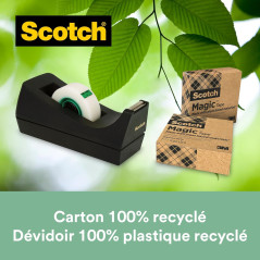 Scotch Distributeur de Ruban Adhésif Pondéré Rechargeable C60, Noir - 100 % recyclée avec 1 Rouleau de Ruban Scotch Magic "Un Ch