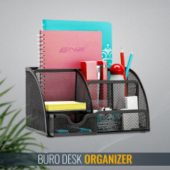 RICOO Rangement Bureau B001-B - Organisateur de Bureau en Maille Métallique avec Tiroir - Accessoire de Rangement Tiroir et Casi