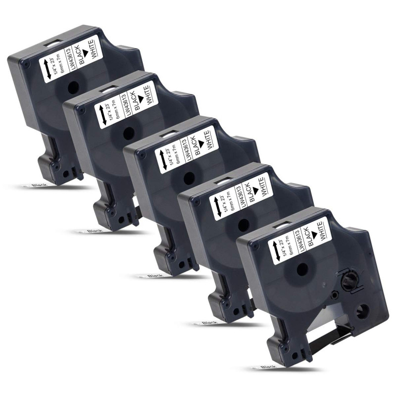 5x Labelwell Remplacement Rubans Compatible pour Dynmo D1 43613 S0720780 Noir sur Blanc pour Dynmo LabelManager 160 280 210D 120