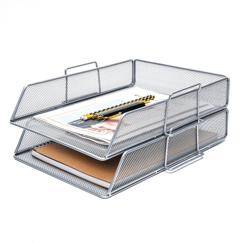 Exerz EX63574-2SLV Lot de 2 trieurs de Papier/Plateau/Organiseur de Bureau/Porte-dossiers en Maille métallique Multifonction pou